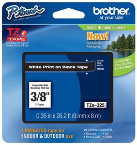 Picture of Brother TZ325 White on Black 9mm tape